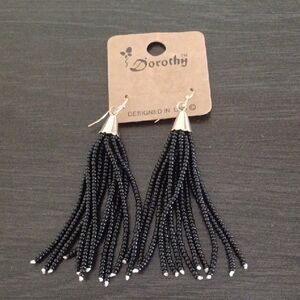 Stylish Black Beaded Tassel Earrings